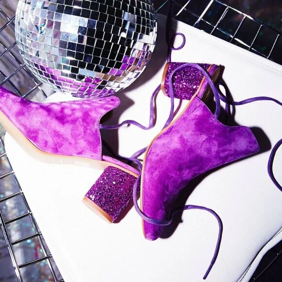 Free People Bright Purple Mules Glitter Booties Chic Women's Size - Picture 1 of 8